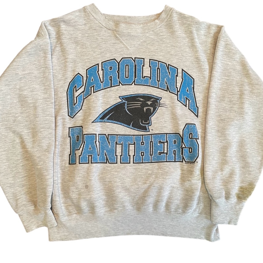 Vintage Carolina Panthers Grey Crewneck Sweater Riddell Authentic Pro Line sz M